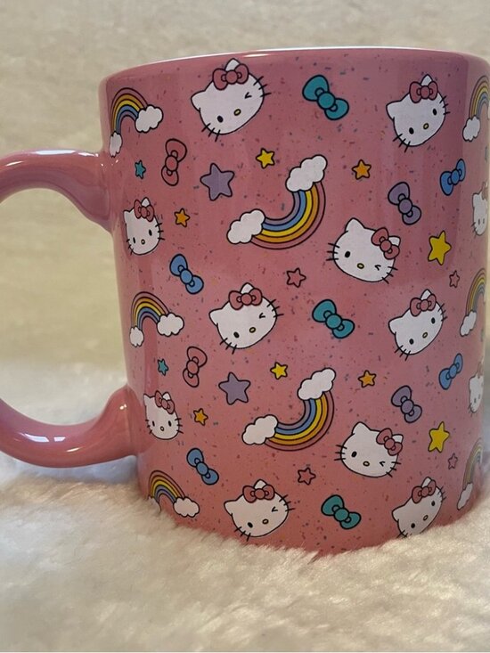 Hello Kitty Other - NEW Hello Kitty Pink Stars Bows Rainbows Ceramic Mug 20oz NWT